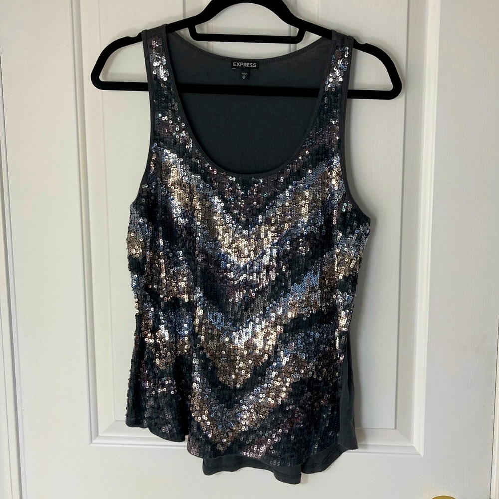 Express Black Sequinned Tank Top